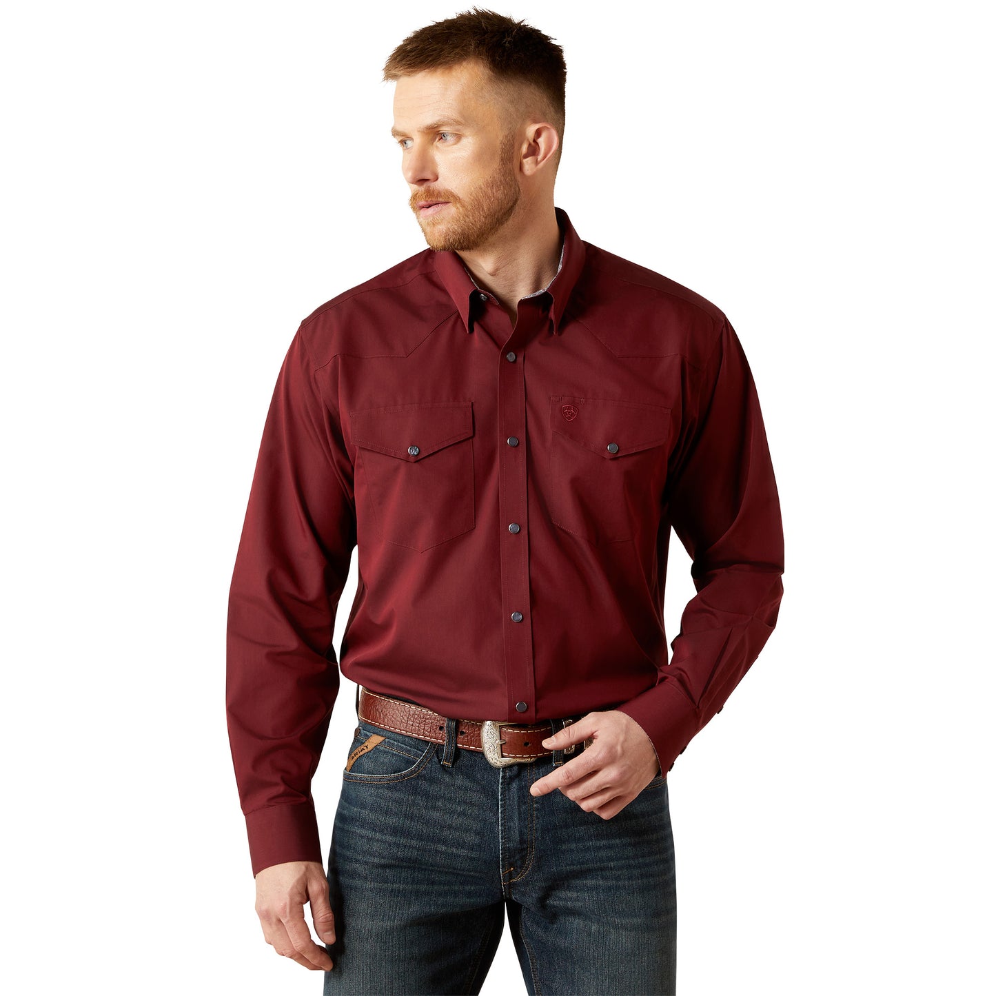 Ariat Men's Wrinkle Free Pinpoint Oxford Classic Fit Shirt BURGUNDY