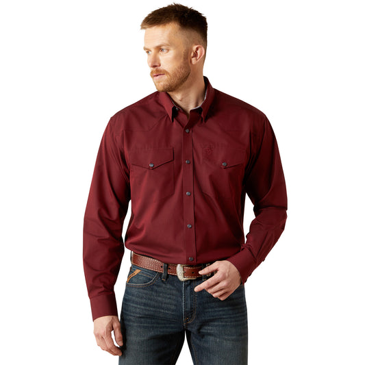 Ariat Men's Wrinkle Free Pinpoint Oxford Classic Fit Shirt BURGUNDY