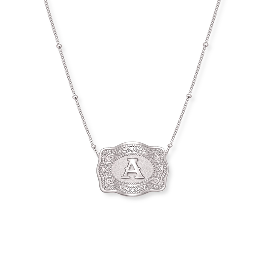 SpurWest Ultra Mini Belt Buckle Necklace (Initial) - Silver