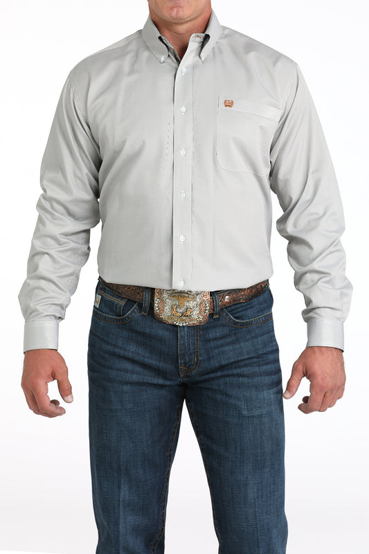 Cinch Men's Striped Long Sleeve Button Down- Olive