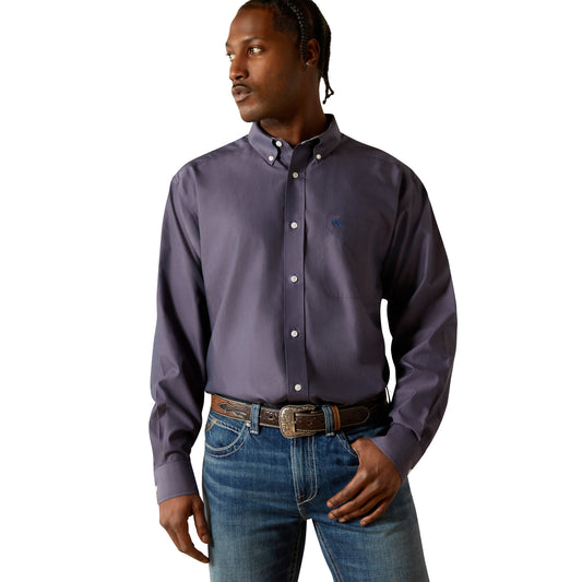 Ariat Men's Wrinkle Free Solid Pinpoint Oxford Classic Fit Shirt NAVY
