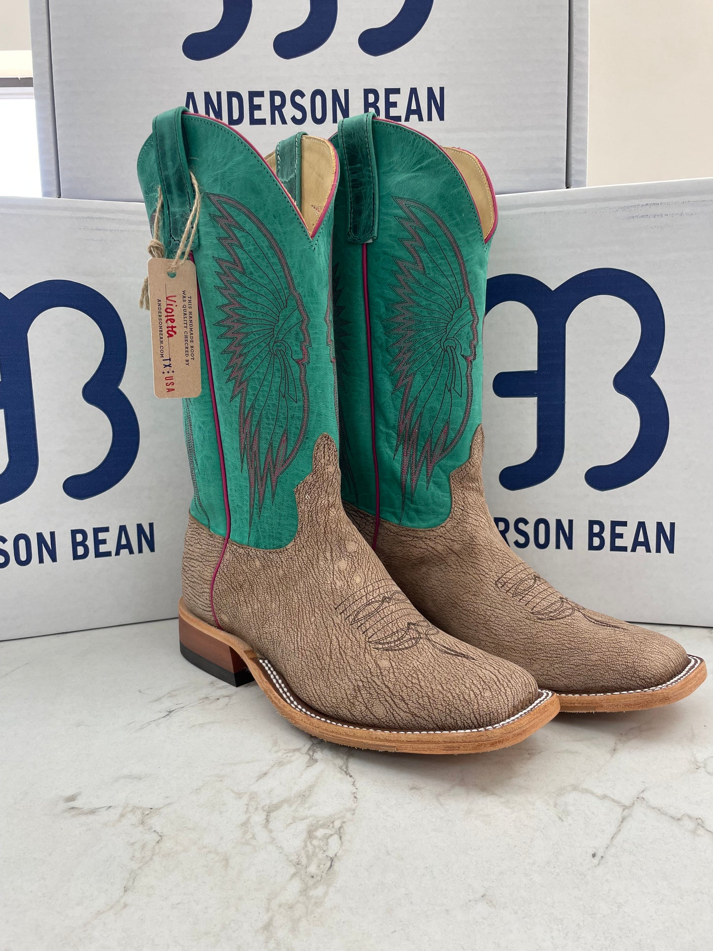 Anderson Bean Exclusive- Tan Amazon Poseidon/Turquoise Mad Dog
