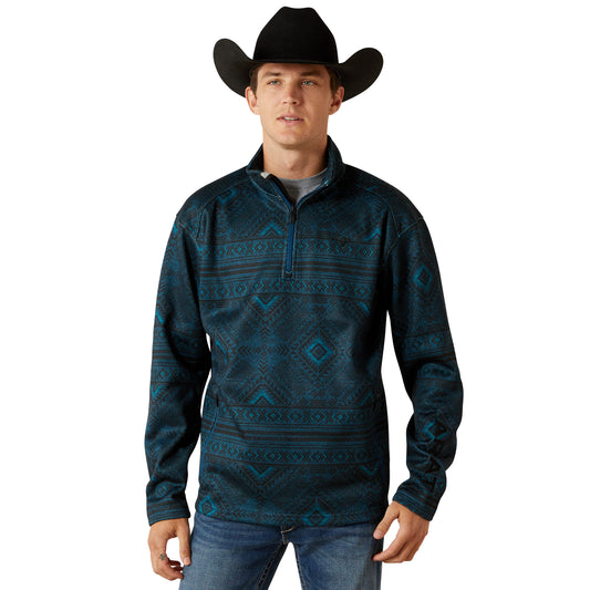 Ariat Men's Caldwell Logo 1/4 Zip Sweater DARK TEAL SOUTHWEST