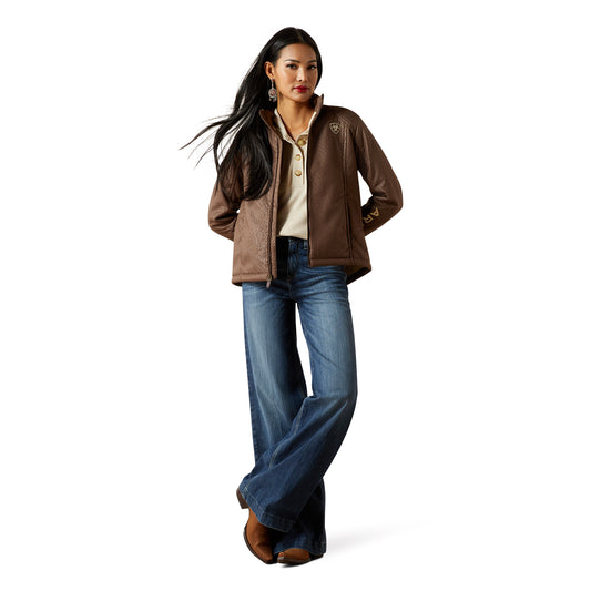 Ariat Women's Logo Softshell Faux Leather Jacket- BROWN