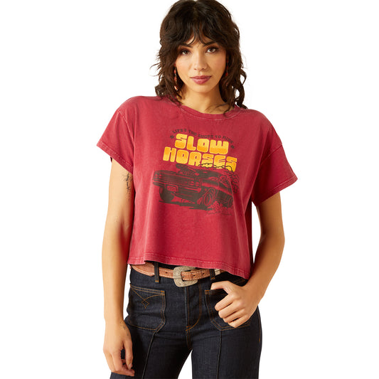 Ariat Women's Sendero Slow Horses T-Shirt- BIKING RED MINERAL WASH