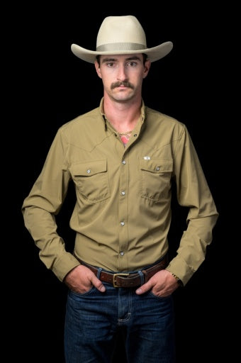 FERRELL MEN'S KHAKI LONG SLEEVE SNAP SHIRT
