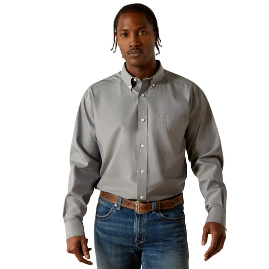 Ariat Men's  Wrinkle Free Solid Pinpoint Oxford Classic Fit Shirt GREY