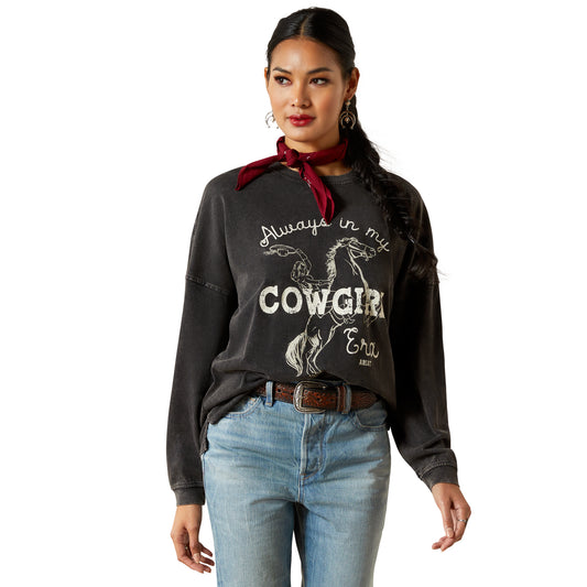 Ariat Women's Canvas Oversized Long Sleeve Tee T-Shirt BLACK MINERAL WASH